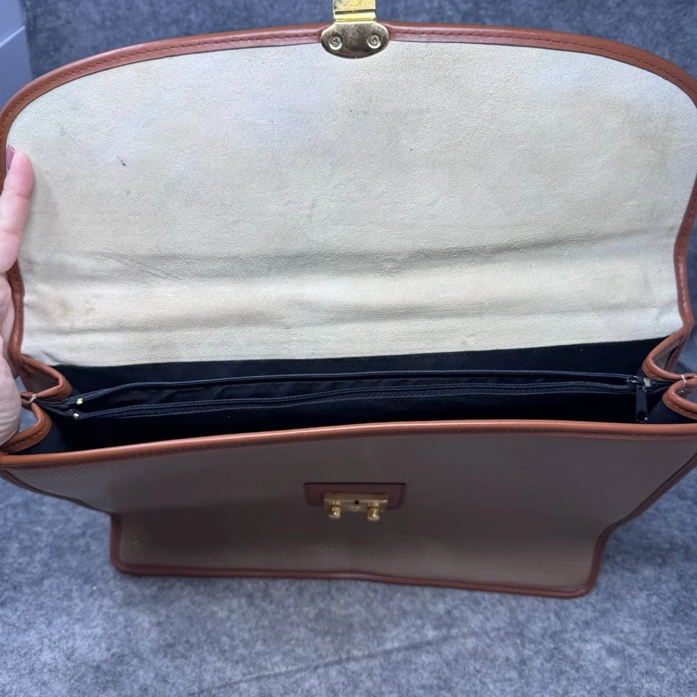 Vtg Dooney & Bourke leather Laptop Briefcase Messenger USA Beige Brown School